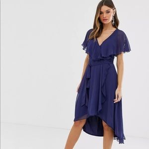 ASOS Navy Ruffle High Low Wrap Dress, New With Tags!